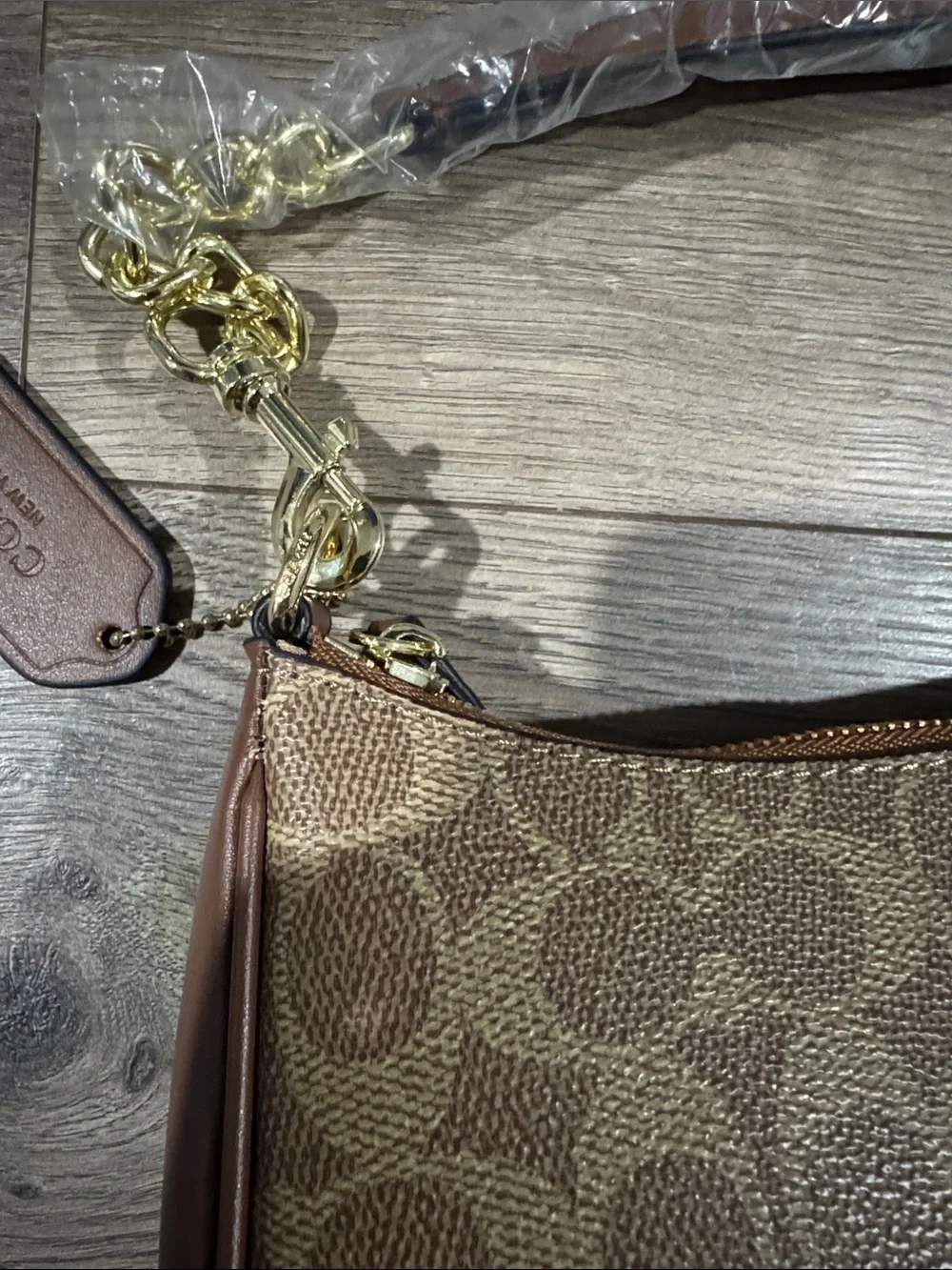 Coach Signature Canvas Shoulder Bag in Brown with Gold Hardware